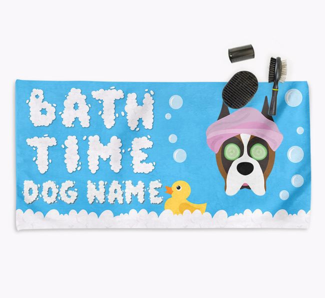 'Bubble Bath Time' Personalised Dog Towel for your {breedCommonName}